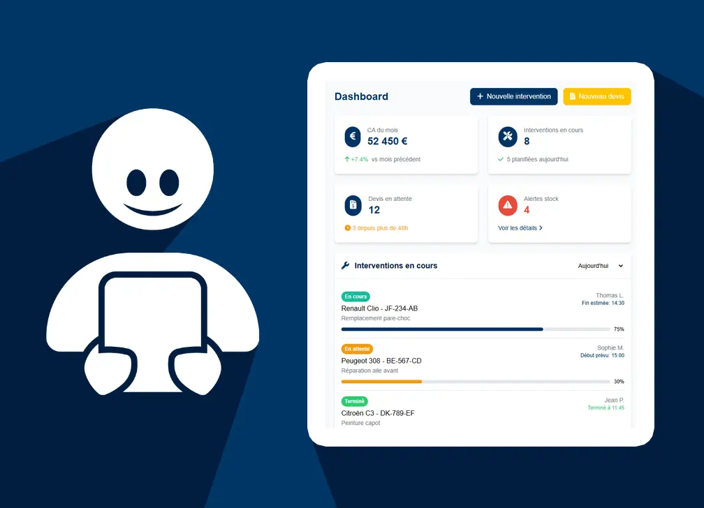 Interface du logiciel de gestion pour carrossiers